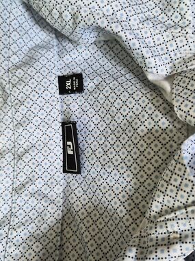 FootJoy Men’s White Button-Down Shirt with Blue Diamond Print